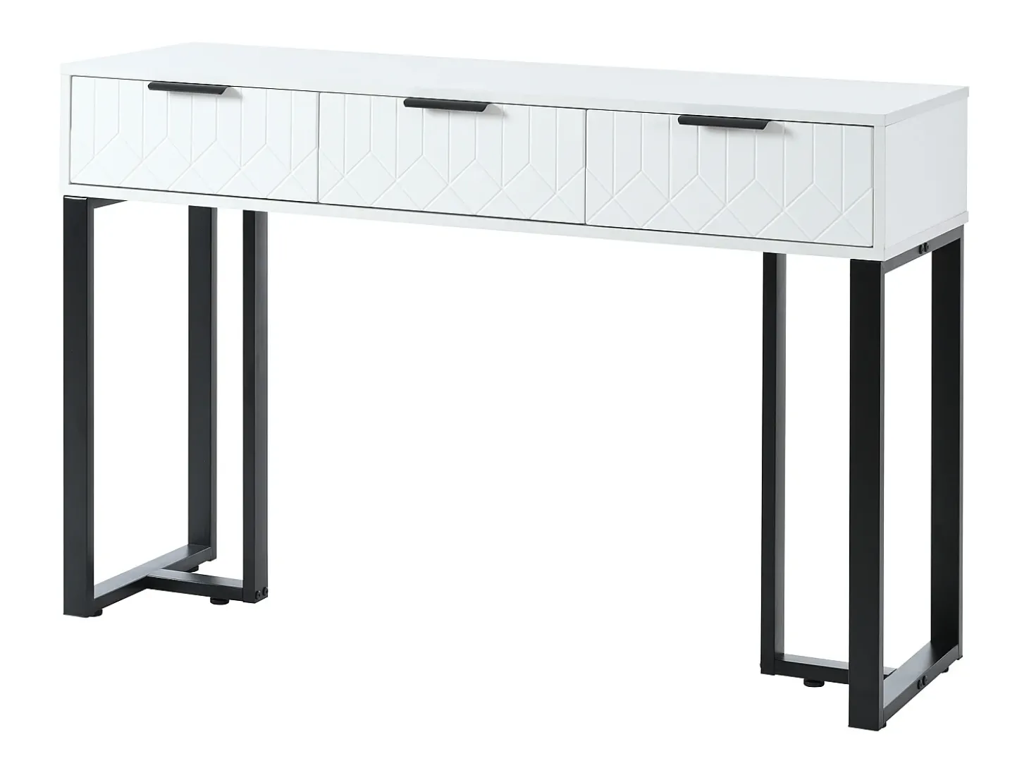 Mesa de console moderna com 3 gavetas - 120 x 36 x 80 cm - MDF - para sala, corredor - branco + preto