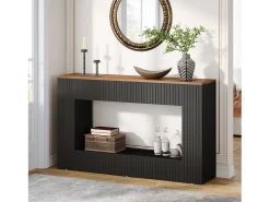 Mesa de console moderna, mesa de entrada em madeira de 140 cm com armazenamento, mesa para sofá estreita e comprida