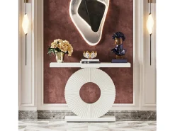 Mesa de Console, Móvel de Entrada com Base Circular em Forma, Mesa de Entrada de 100 cm para entrada do Sala, Corredor, 100 x 30 x 79 cm, Branco