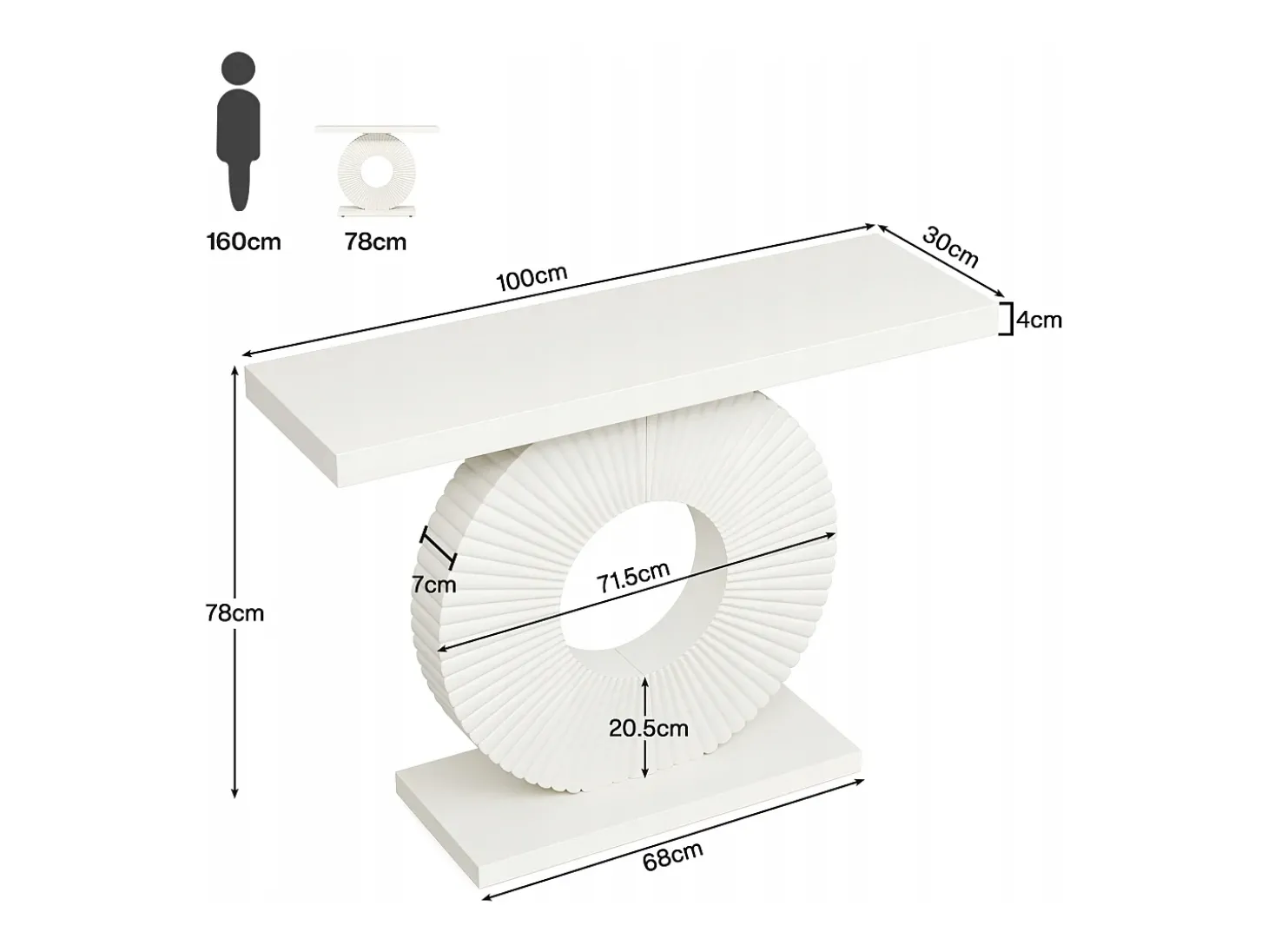 Mesa de Console, Móvel de Entrada com Base Circular em Forma, Mesa de Entrada de 100 cm para entrada do Sala, Corredor, 100 x 30 x 79 cm, Branco