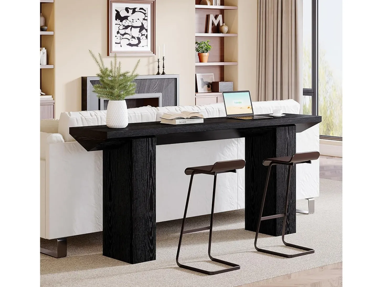 Mesa de Console para Entrada, Mesa de Sofá Longa e Fina Preta de 160cm