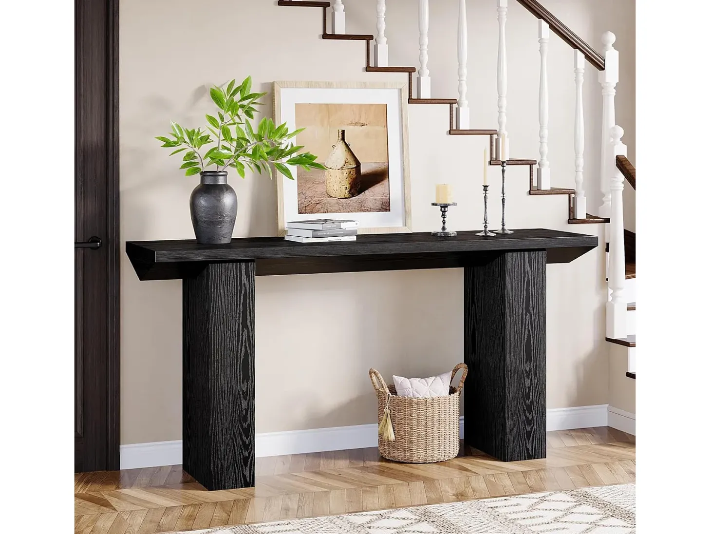 Mesa de Console para Entrada, Mesa de Sofá Longa e Fina Preta de 160cm