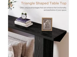 Mesa de Console para Entrada, Mesa de Sofá Longa e Fina Preta de 160cm