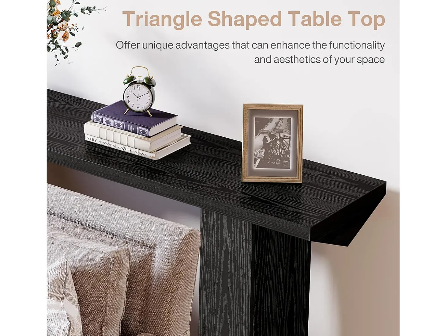 Mesa de Console para Entrada, Mesa de Sofá Longa e Fina Preta de 160cm