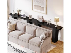 Mesa de Console para Entrada, Mesa de Sofá Longa e Fina Preta de 160cm