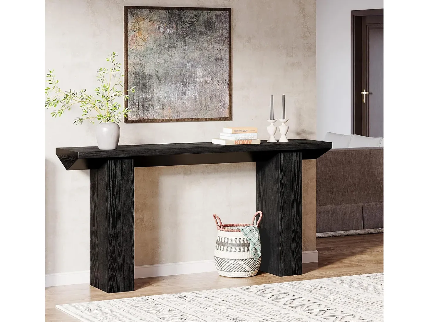 Mesa de Console para Entrada, Mesa de Sofá Longa e Fina Preta de 160cm