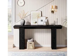 Mesa de Console para Entrada, Mesa de Sofá Longa e Fina Preta de 160cm