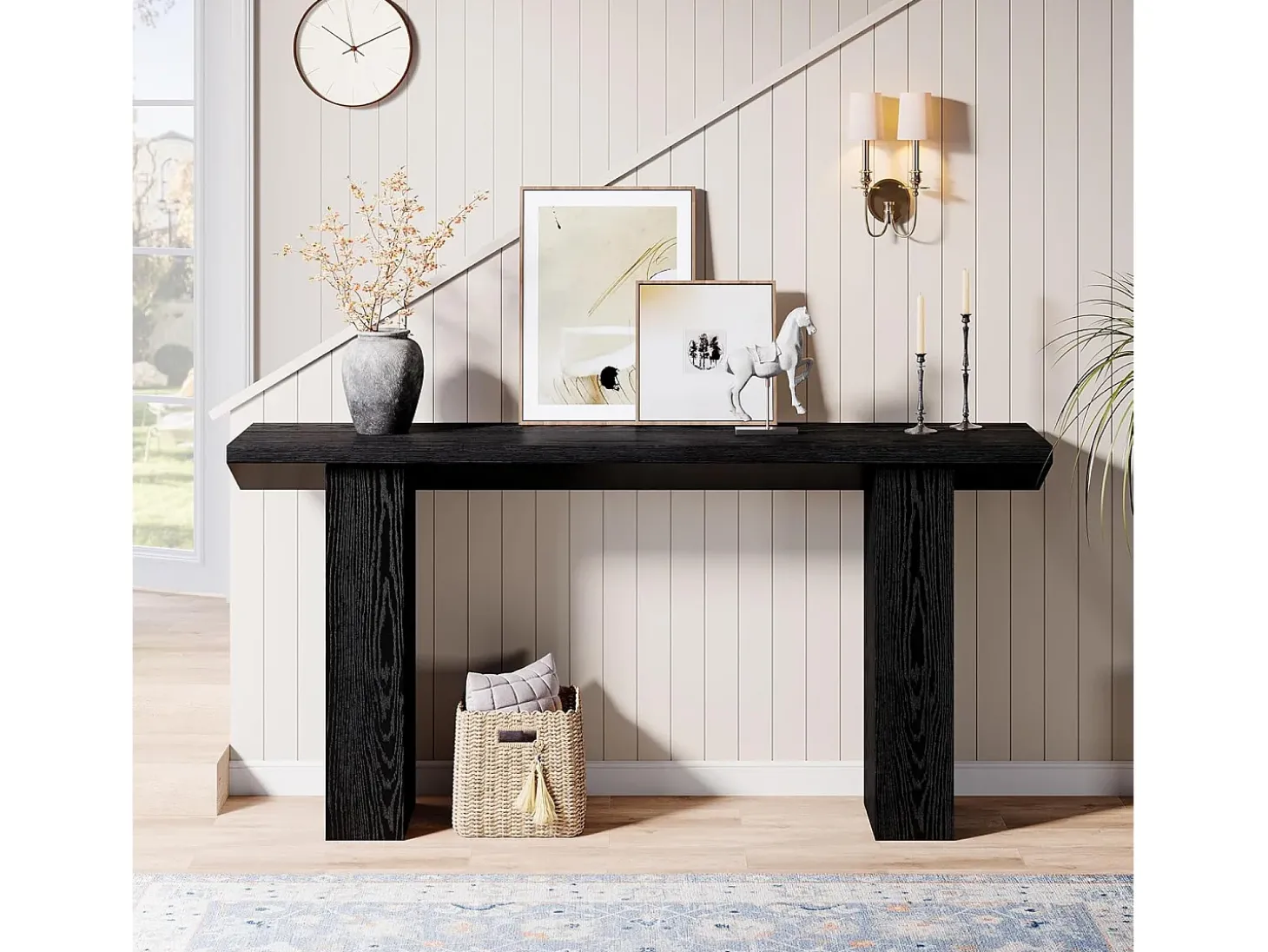 Mesa de Console para Entrada, Mesa de Sofá Longa e Fina Preta de 160cm