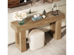 Mesa de console retangular com 160 cm de comprimento, Mesa baixa atrás do sofá para entrada (Natural)