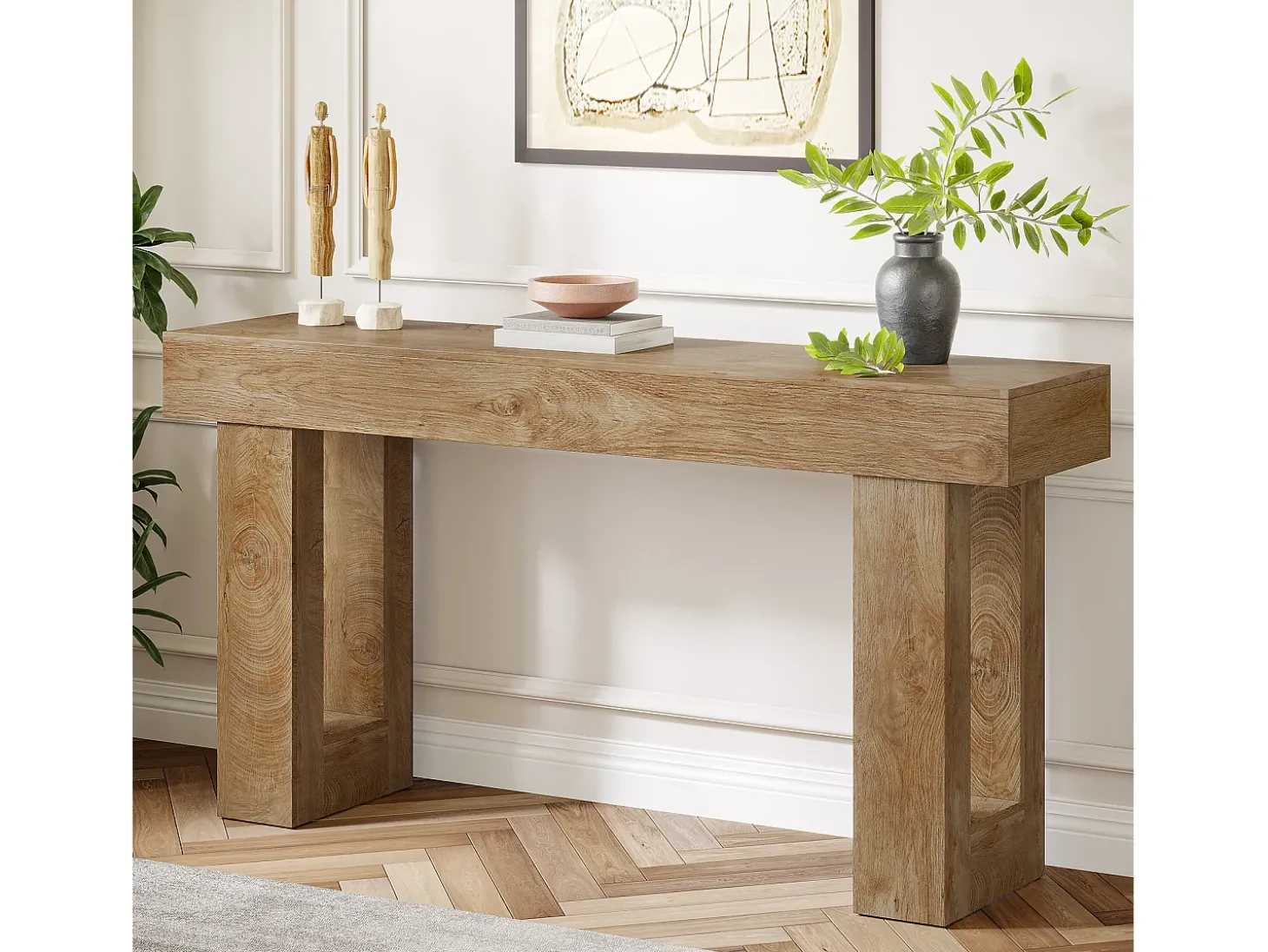 Mesa de console retangular com 160 cm de comprimento, Mesa baixa atrás do sofá para entrada (Natural)
