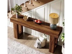 Mesa de console retangular com 160 cm de comprimento, mesa baixa atrás do sofá, mesa de granja para entrada, corredor, sala (castanho rústico)