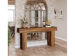 Mesa de console retangular com 160 cm de comprimento, mesa baixa atrás do sofá, mesa de granja para entrada, corredor, sala (castanho rústico)