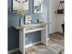 Mesa de console Tavolo, dobrável, branco fosco/cimento, 77/75x120x35x70 cm