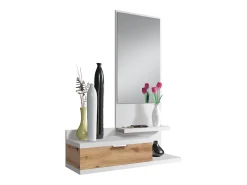 Mesa de corredor Dalhia com espelho e gaveta em branco Artik/carvalho Nodi 116x81x29 cm