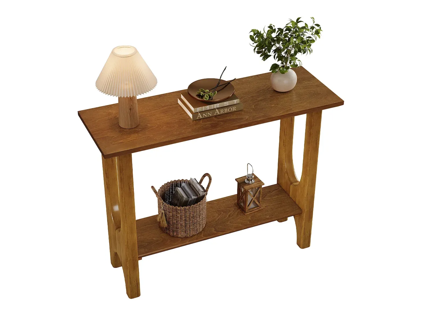 Mesa de entrada de 105 cm com espaço de armazenamento, mesa de corredor moderna de dois andares com pernas de madeira maciça para sala de estar, corredor