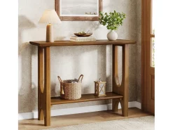 Mesa de entrada de 105 cm com espaço de armazenamento, mesa de corredor moderna de dois andares com pernas de madeira maciça para sala de estar, corredor