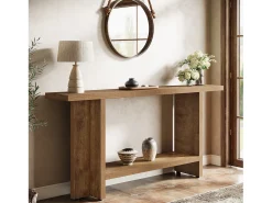 Mesa de entrada de 150 cm, mesa para sofá estreita e longa de dois andares para trás do sofá para sala de estar
