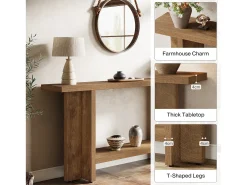 Mesa de entrada de 150 cm, mesa para sofá estreita e longa de dois andares para trás do sofá para sala de estar