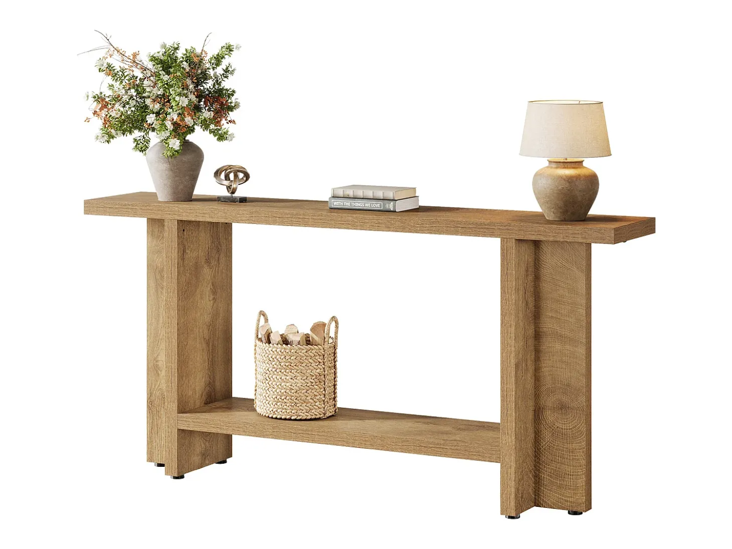 Mesa de entrada de 150 cm, mesa para sofá estreita e longa de dois andares para trás do sofá para sala de estar