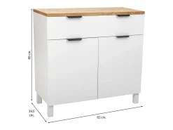 Mesa de entrada de madeira com 2 gavetas e 2 portas, branca.