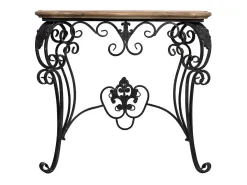 Mesa de entrada em madeira e metal com acabamento preto envelhecido