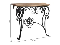 Mesa de entrada em madeira e metal com acabamento preto envelhecido