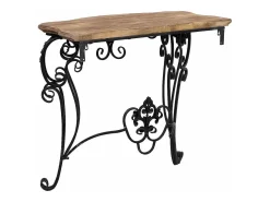 Mesa de entrada em madeira e metal com acabamento preto envelhecido