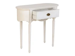 Mesa de entrada em madeira envelhecida laqueada branca com 1 gaveta.
