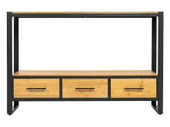 Mesa de entrada em metal e madeira com 3 gavetas, marrom