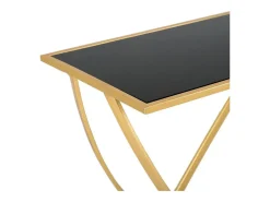 Mesa de entrada em metal dourado com tampo de vidro