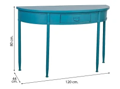Mesa de entrada em metal com 1 gaveta, azul envelhecido