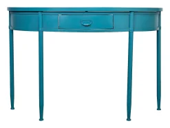 Mesa de entrada em metal com 1 gaveta, azul envelhecido