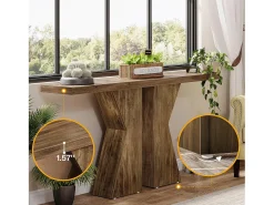 Mesa de entrada estilo quinta, mesa consola atrás do sofá, mesa de corredor estreita, mesa de entrada com estrutura em K para entrada, sala de estar, castanho rústico 140 cm