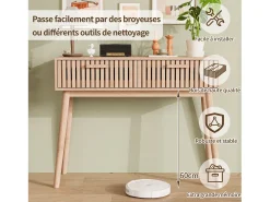 Mesa de entrada moderna em madeira marrom canelada com puxadores altos e estreitos para sala de estar