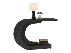 Mesa de entrada para console de 110 cm com armazenamento, mesa para trás do sofá em formato de C único em preto