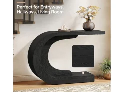 Mesa de entrada para console de 110 cm com armazenamento, mesa para trás do sofá em formato de C único em preto