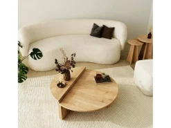 Mesa de sala de estar Dgiarett, Mesa de café, Suporte de revistas para sofá, Prateleira para sala de estar, 90x90h35 cm, Carvalho