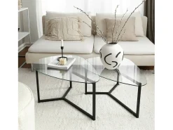 Mesa de sala de estar Dmotoles, Mesa baixa para café, Suporte para sofá, Prateleira para sala de estar, 82x58h40 cm, Preto