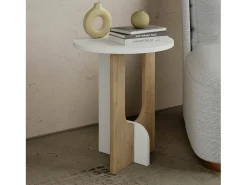 Mesa de sala de estar Dpa, Mesa de café baixo, Porta-revistas para sofá, Prateleira de sala de estar, 40x40h47 cm, Branco e Carvalho