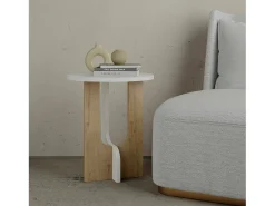 Mesa de sala de estar Dpa, Mesa de café baixo, Porta-revistas para sofá, Prateleira de sala de estar, 40x40h47 cm, Branco e Carvalho