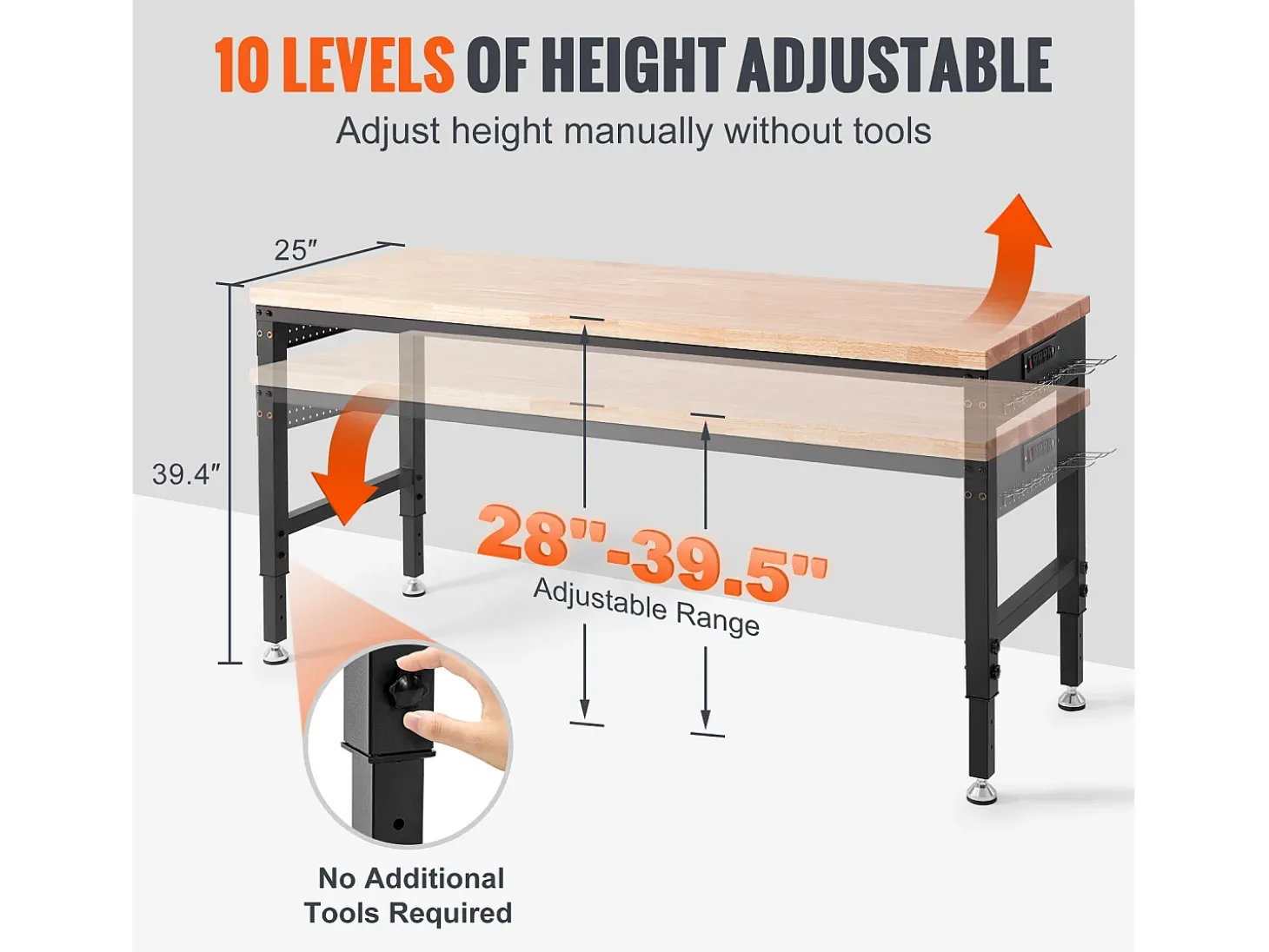 Mesa de Trabalho Ajustável SucceBuy, com Soquete, Carga Máxima de 1361 kg