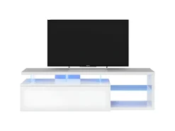 Mesa de TV com LED incluído, branco brilhante, 150x43x41 cm