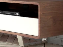 Mesa de TV em madeira branca, nogueira e aço cromado 3046 ANGEL CERDA