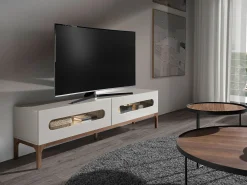 Mesa de TV em madeira de nogueira e cinzento com iluminação interior 3242 ANGEL CERDA