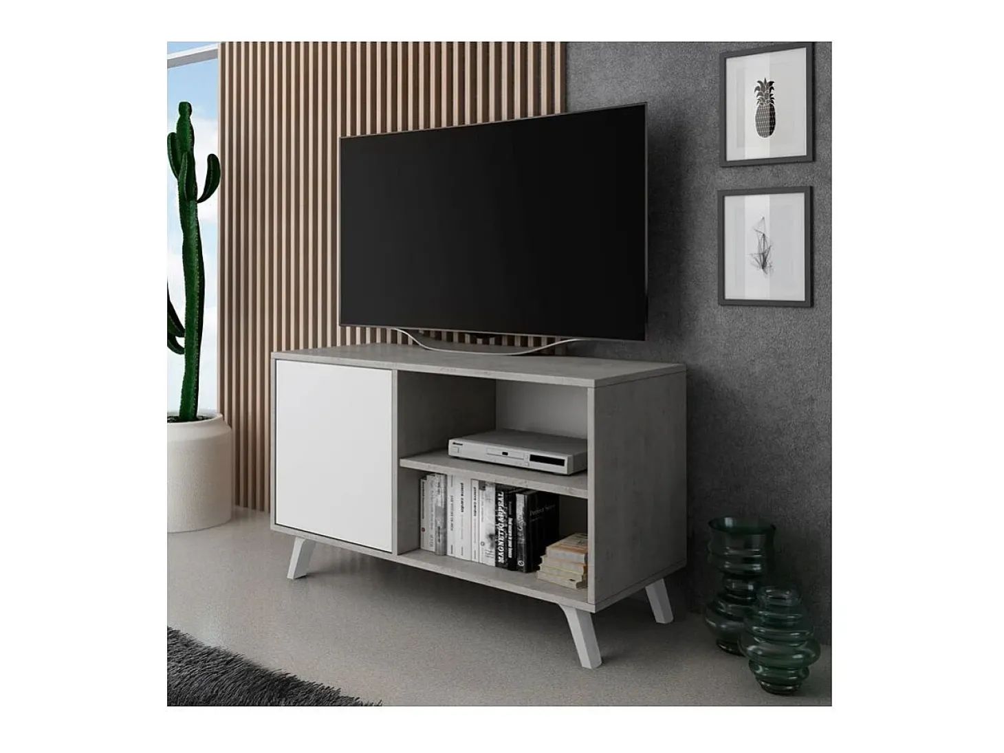 Mesa de TV Wind 100 Gris cemento - Blanco mate
