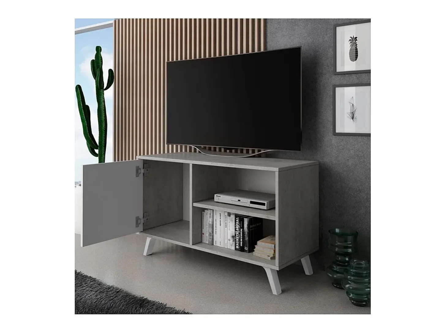 Mesa de TV Wind 100 Gris cemento - Blanco mate