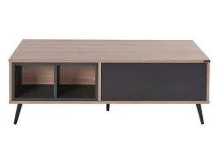 Mesa decorativa em vidro e estrutura metálica preta
