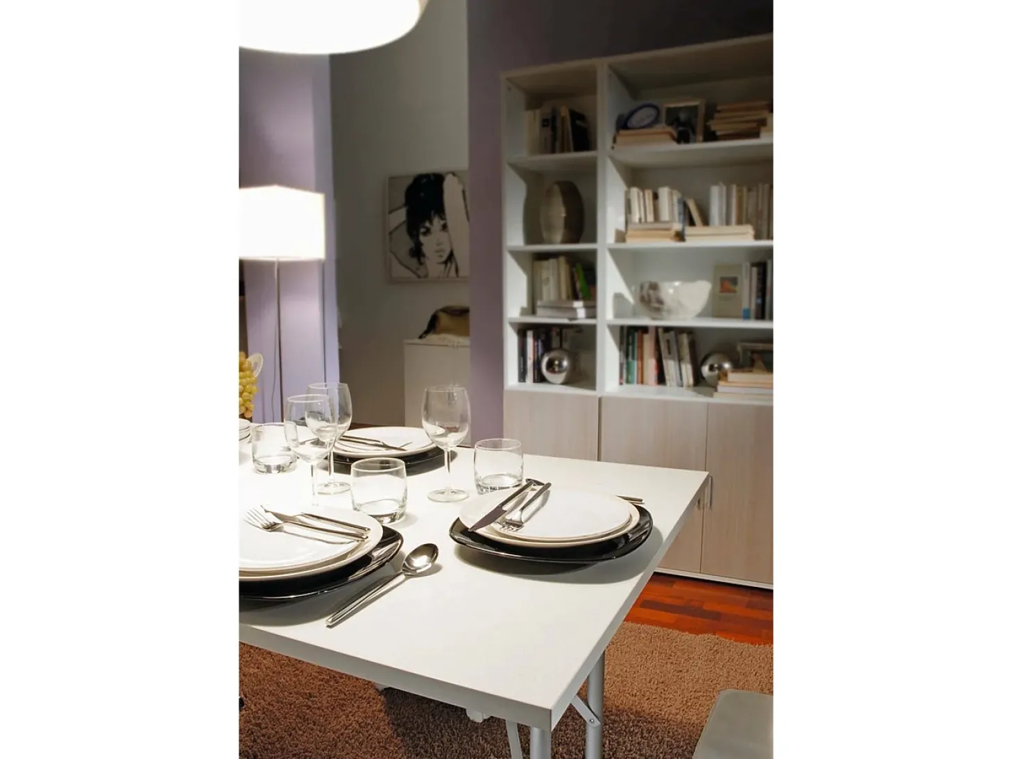 Mesa dobrável Daccurs, Mesa de camping com pernas de metal dobráveis, Mesa de jantar moderna multifuncional, 100% Fabricado na Itália, 125x75h80 cm, Branco