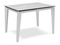 Mesa extensível de 120cm a 170cm moderna Tampo Cerâmico em Vidro Temperado Mármore Branco
