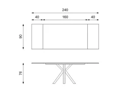 Mesa extensível de 160cm a 240cm moderna Tampo Cerâmico em Vidro Temperado Portoro